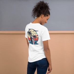 Weißes Unisex-T-Shirt „Sunset Beach“