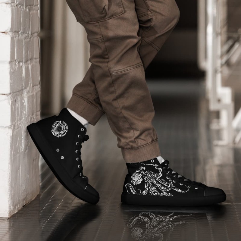 Men's black octopus canvas high-top trainers